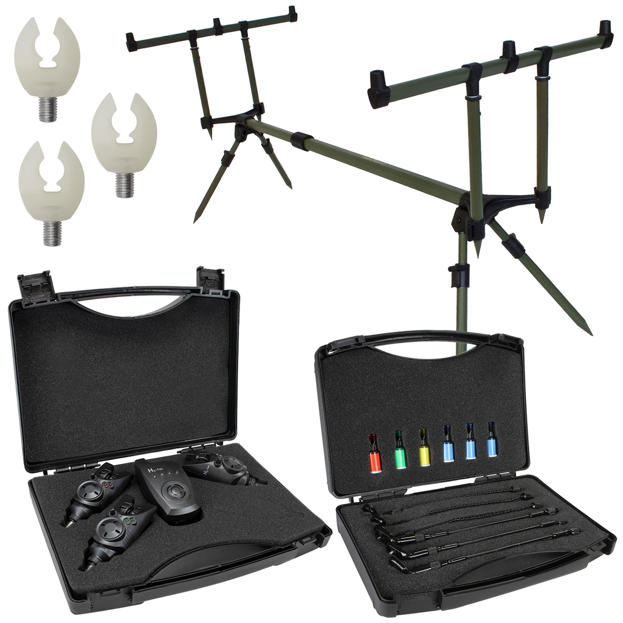 Funk Bissanzeiger Komplettset Hy-Tec 3+1 | inkl. Rod Pod, Indicator System 3+3, 3x Butt Grip Fluo, Funkübertragung, LED-Nachleuchtfunktion