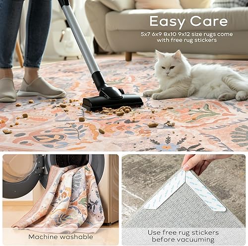Miniatura 73 de Ashler - Alfombras bohemias vintage de 5 x 8 pies para sala de estar, lavables a máquina con parte trasera antideslizante, alfombra para interiores