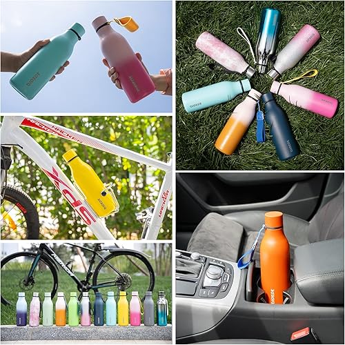 Miniatura 6 de BJPKPK Botellas de agua aisladas, botella de agua de metal de acero inoxidable de 18 onzas con correa, termo a prueba de fugas, tazas, frascos,