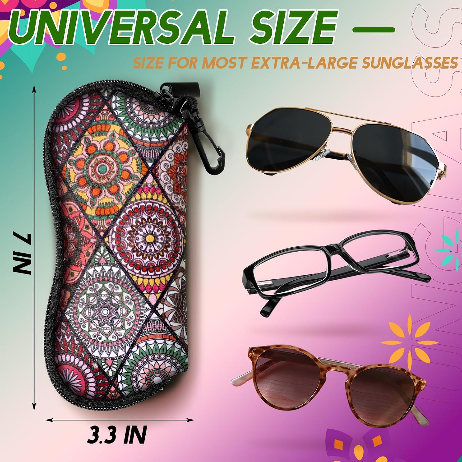 Kanayu 6 Pcs Sunglasses Soft Case Portable Neoprene Zipper Eyeglass Case with Belt Clip for Women Men image 3