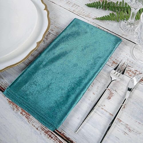 Miniatura 5 de Efavormart - Servilletas de lino de terciopelo sin costuras de 20 x 20 pulgadas, color verde azulado pavo real, 5 unidades