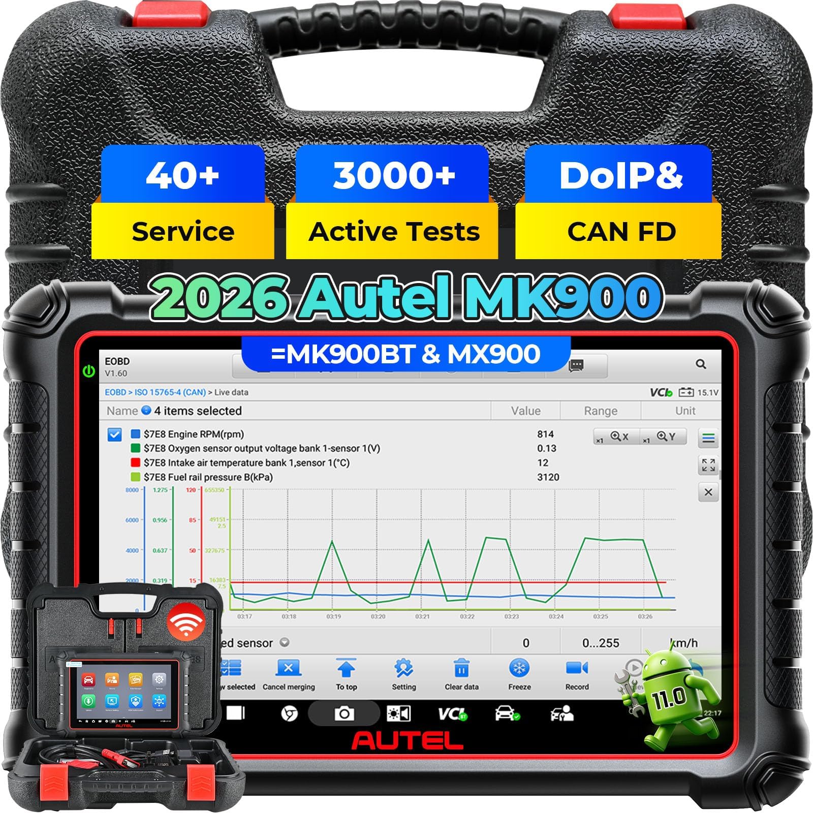 MaxiCOM MK900 Bidirectional Scanner: 2026 Up of MaxiCOM MK808S MX808S, Work as MK900-BT MX900 OBD2 Diagnostic Tool w/ 3000+ Active Test, 40+ Service, CAN-FD&DOIP, All System, FCA 11 OS