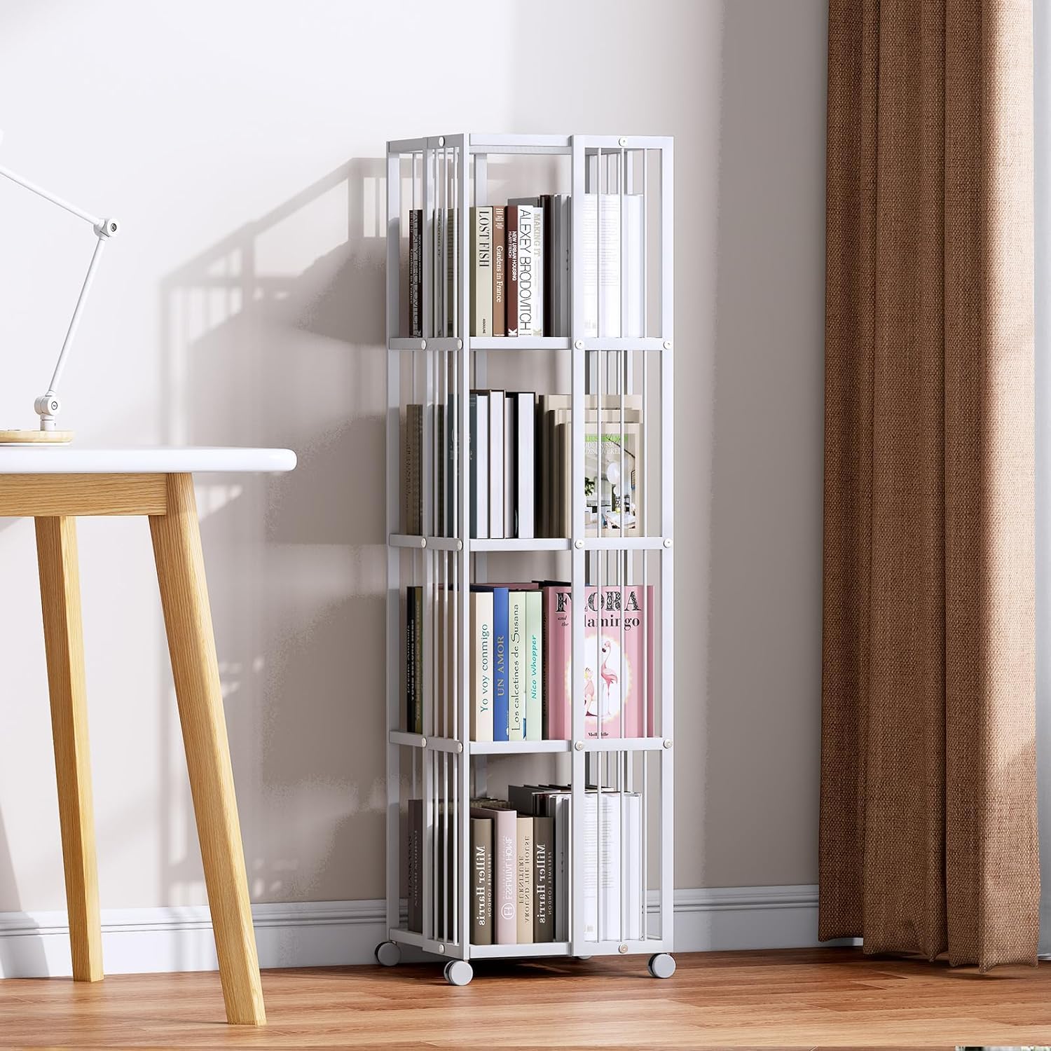 WUDLEP Roterende boekenkast, 360 graden display-hoekboekenkast voor