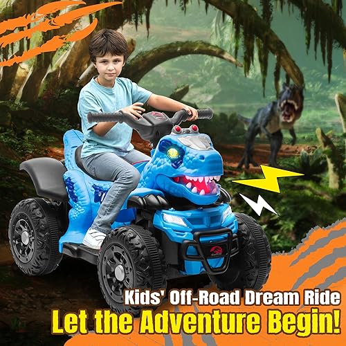 Miniatura 4 de Track Seven Auto de dinosaurio de 12 V para niños, 4 ruedas, batería eléctrica, ATV, música, luces LED, interfaz de micrófono, juguete para niños al