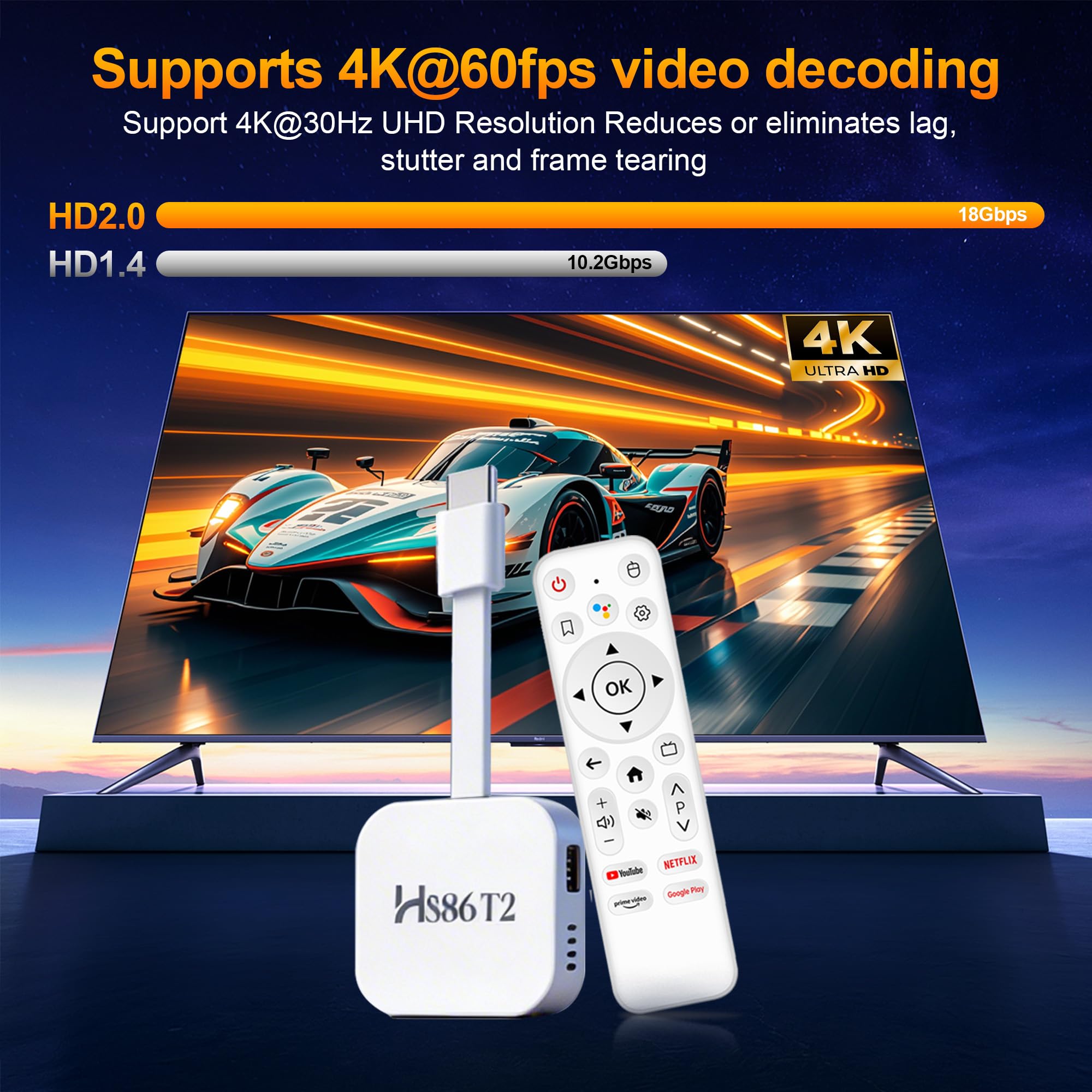 Android 14.0 TV Stick,2026 TV Stick 2GB 16GB | RK3518 Quad-Core 32bit Cortex-A53 Chipset e Mali 450 MP2 GPU Supporti 2.4G/5G Dual Band WiFi Bluetooth5.4 4K Ultra HD