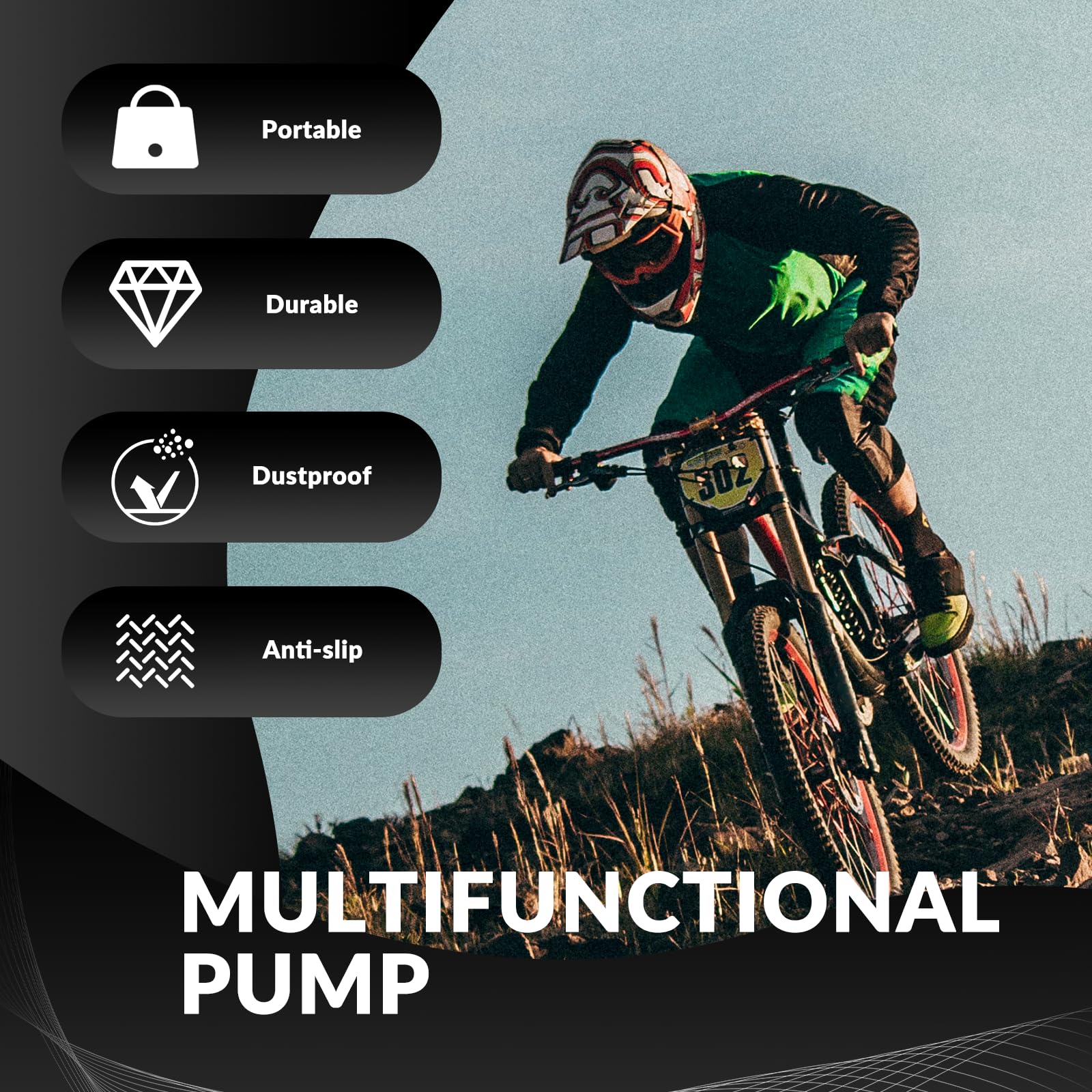 ROCKBROS Pompa per Bicicletta, Pompa Bici Portatile, Mini Pompa ad Alta Pressione 110PSI, Valvole Presta & Schrader, Adatto per MTB, Bici da Corsa