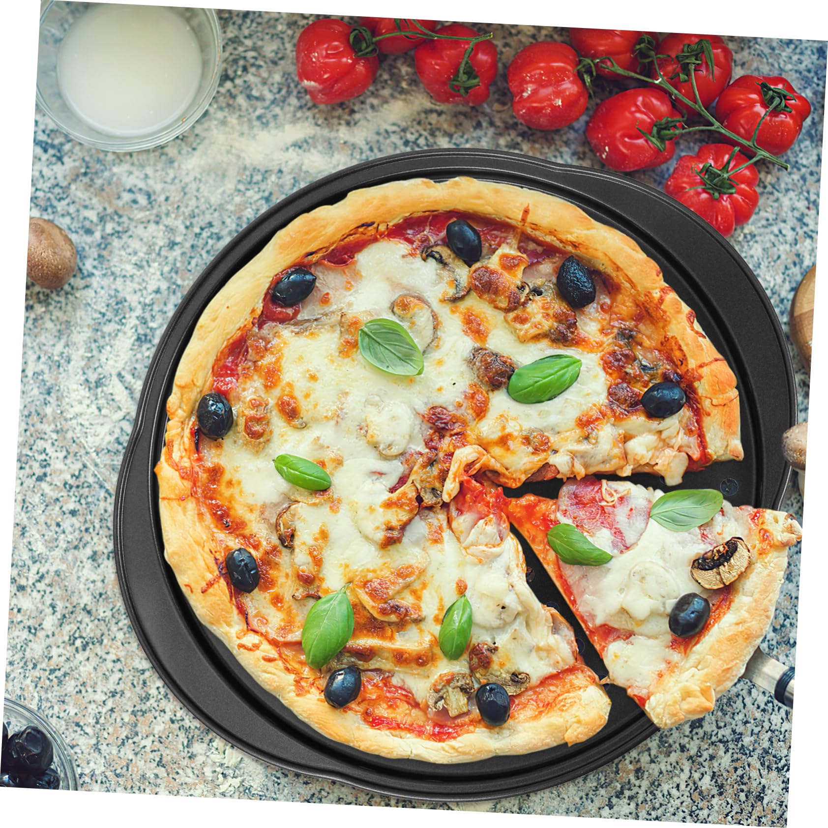 Cabilock 4 Stück Pizzableche Aus Karbonstahl Antihaftbeschichtet Mit Belüftung Löchern Runde Backformen Mit Griffen Ofenfest Für Küche Zuhause Backzubehör