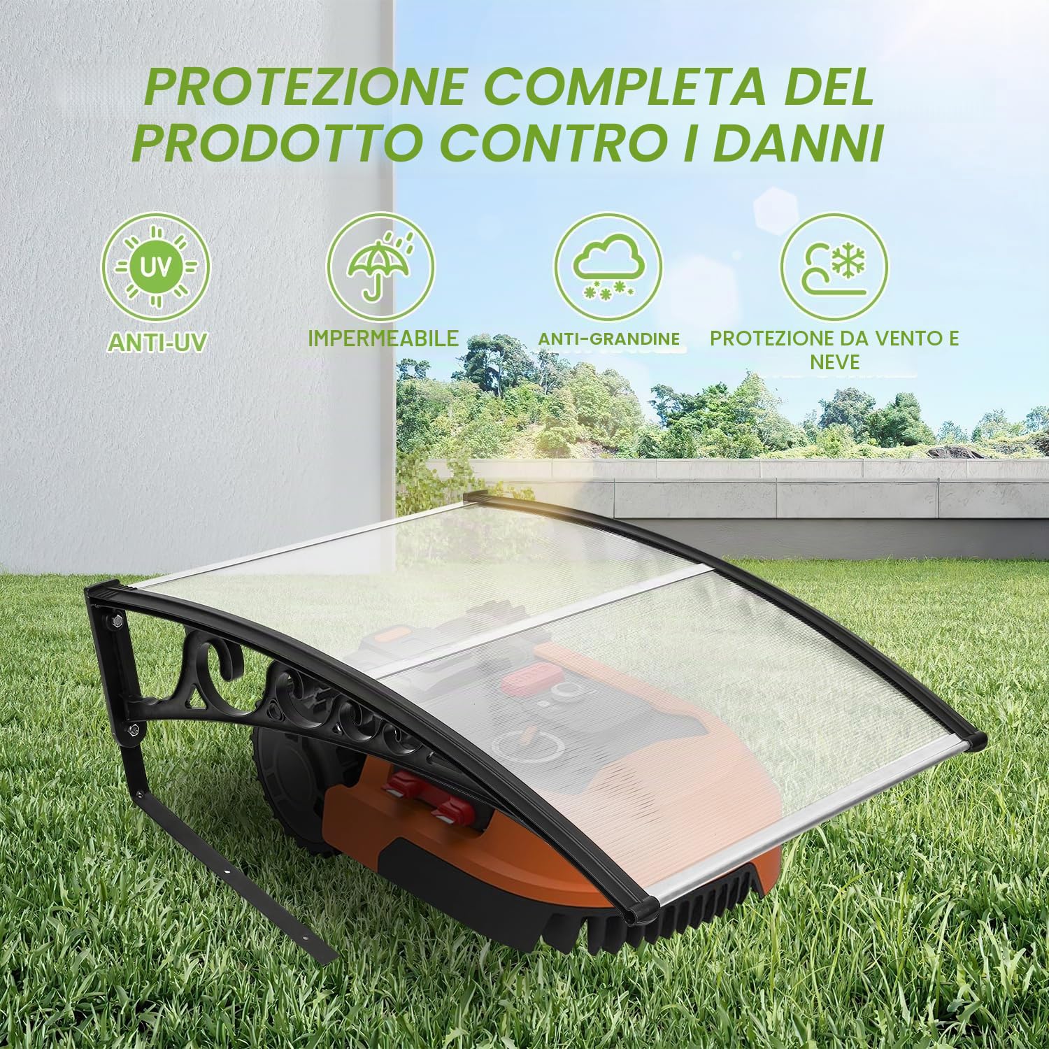 Daromigo Robot Tosaerba, tetto protettivo per tosaerba e auto, policarbonato, protezione da pioggia, grandine e raggi UV (trasparente)
