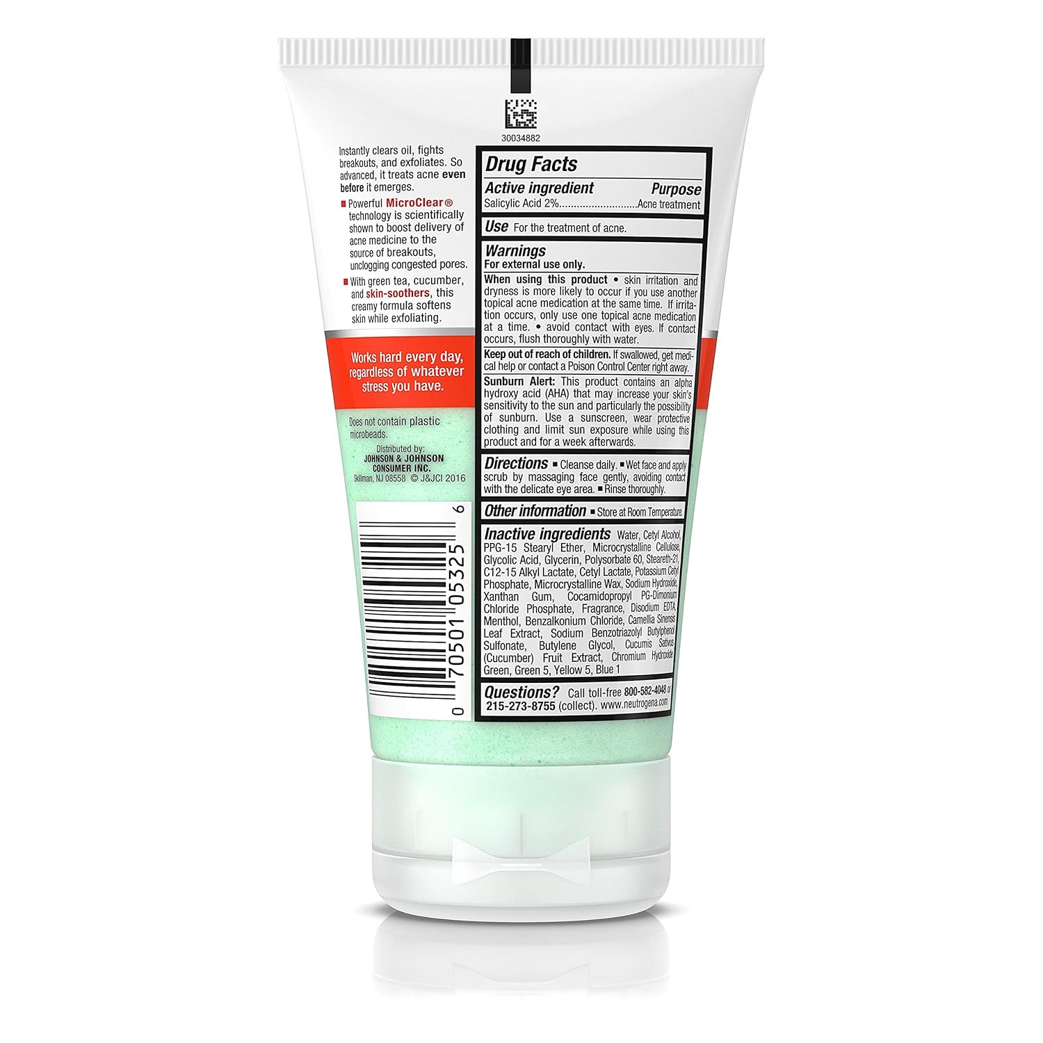 Neutrogena Oil-Free Acne Stress Control Power-Clear Face Scrub, Salicylic Acid Acne Treatment for Acne-Prone Skin, 4.2 fl. oz