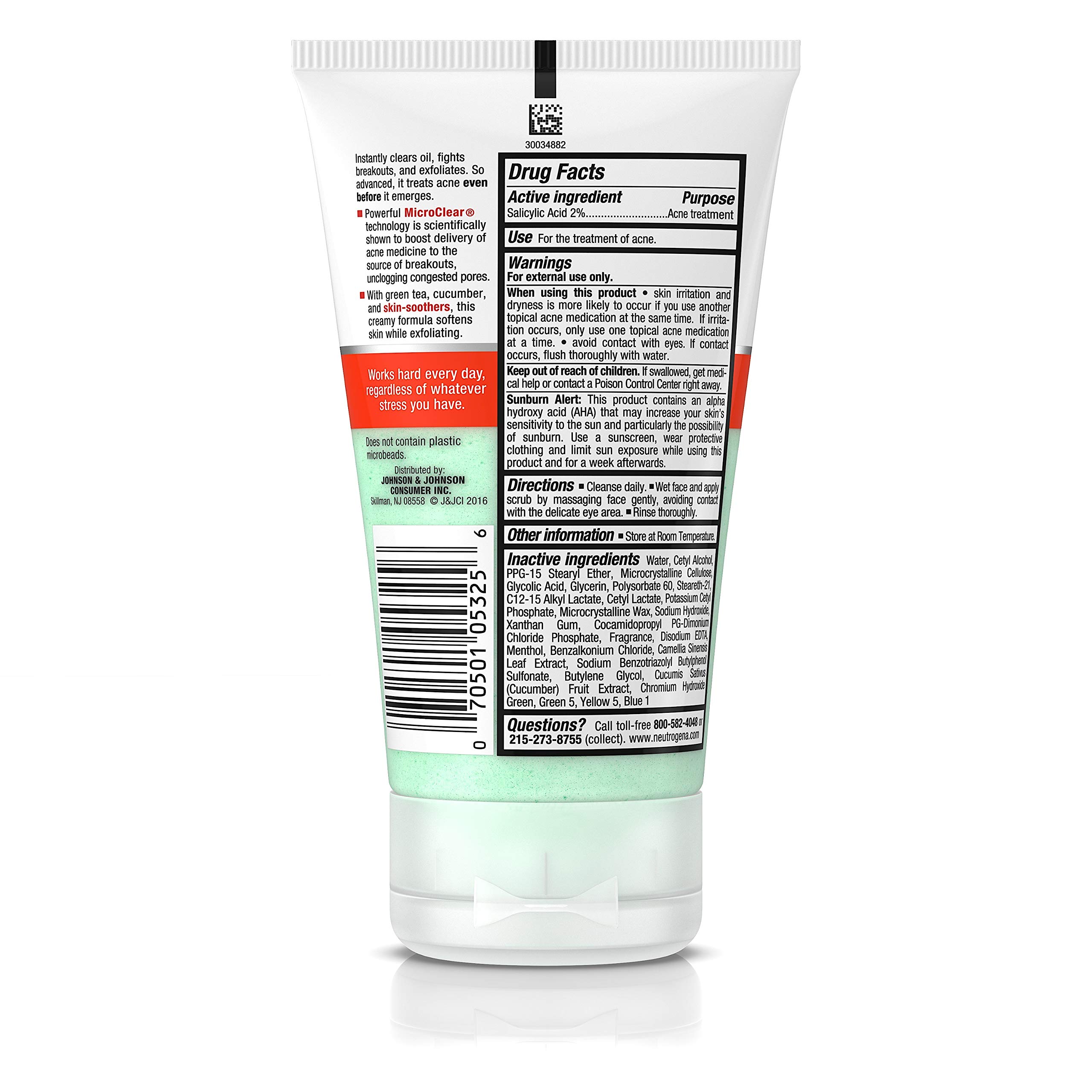 Neutrogena Oil-Free Acne Stress Control Power-Clear Face Scrub, Salicylic Acid Acne Treatment for Acne-Prone Skin, 4.2 fl. oz