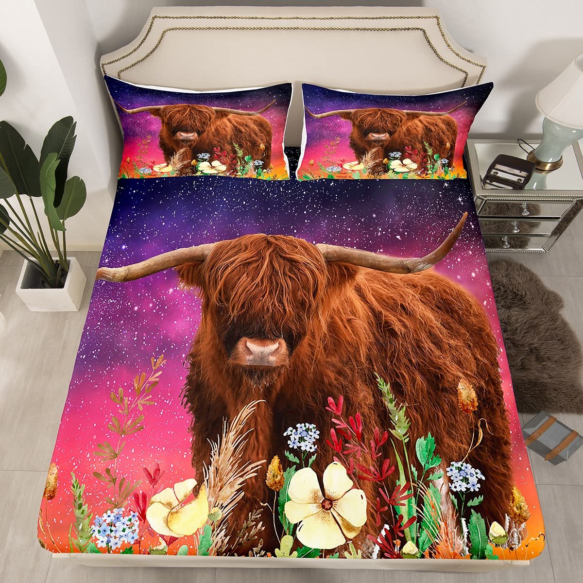Homemissing Highland Cow Letto Trapuntato Highland Cattle Set Piumini