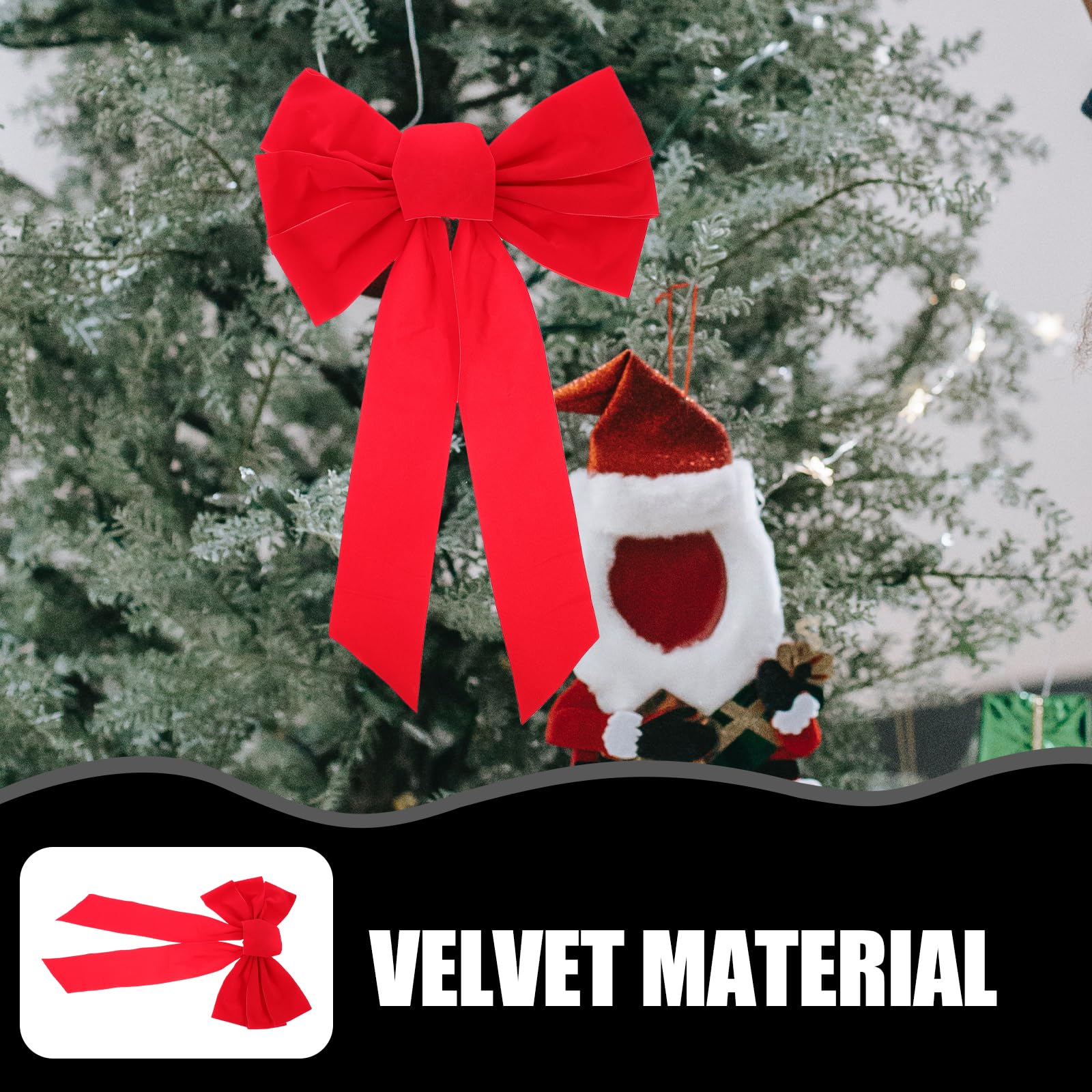 VOSAREA 4 pcs Christmas Red Bow Ornament Lint Bowknot Xmas Tree Decor for Home Party Indoor Outdoor Wreath Door Holiday1 - Image 3