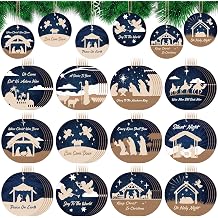 Soaoo 60 Pcs Nativity Scene Christmas Tree Ornament Christian Religious Ornaments Bulk Round Nativity Xmas Tree Hanging Wooden Decorations for Garden Yard Outdoor HomeClassic Style