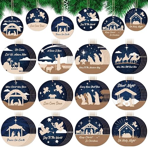 Soaoo 60 Pcs Christmas Nativity Scene Bulk Wooden Decor, Classic