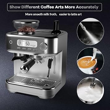 Professional Home Espresso Machine (20 Bar),Equipped with Grinder, High-Power Milk Frother, Digital LCD Display and Stainless Steel Construction