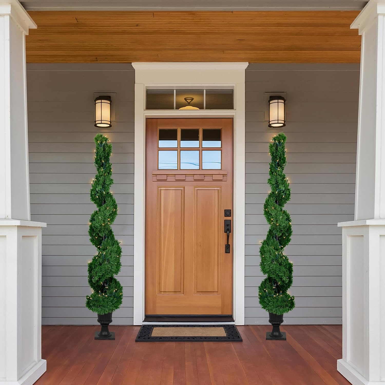 Northlight Pre-Lit Artificial Cedar Spiral Topiary Tree in Urn Style Pot Clear Lights, 5.5', Green