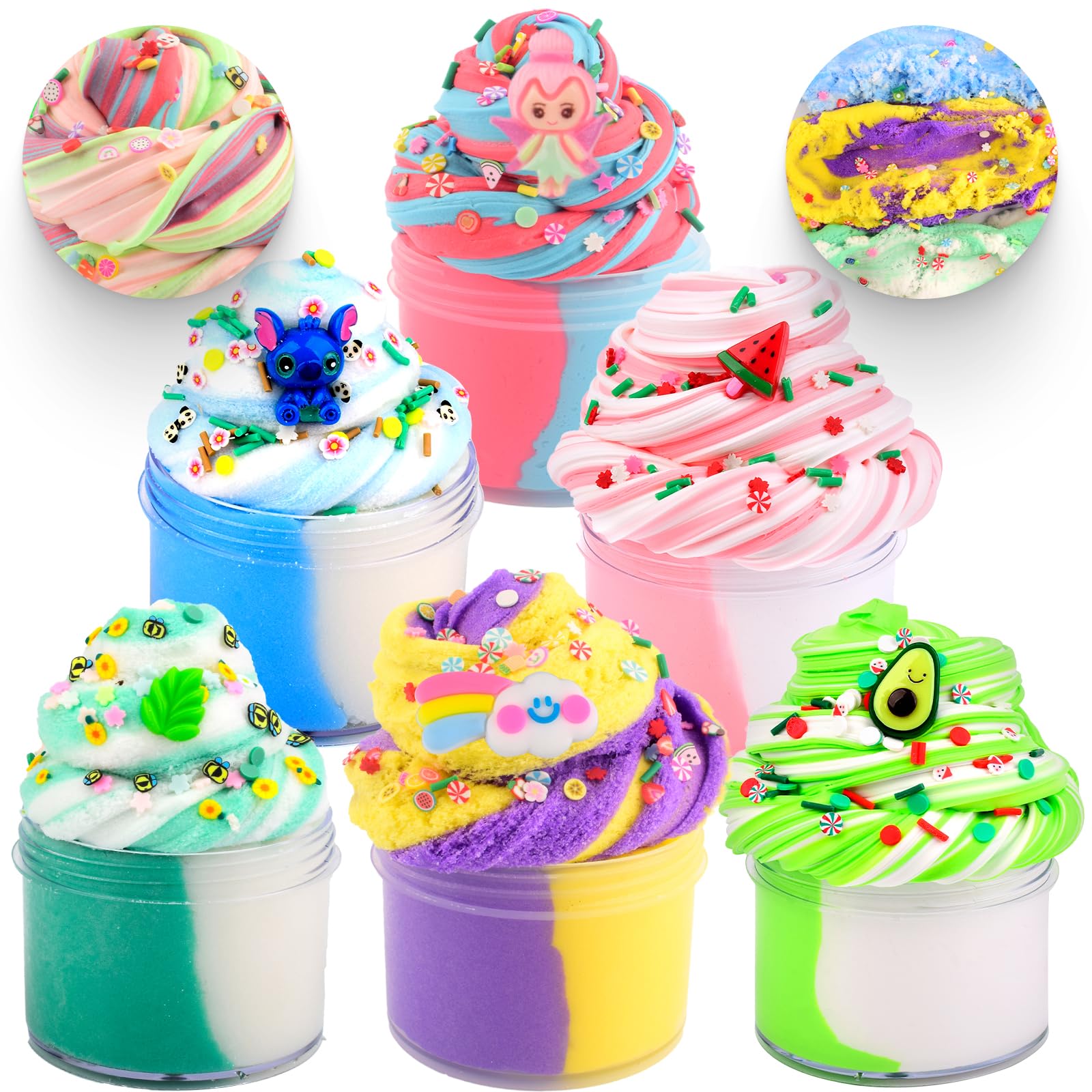 6 Pack Slime Kit of Butter Cloud Slime, Crunchy with Various Add-ins for Kids Toy, Premade Party Favors for Girls Boys Stress Relief