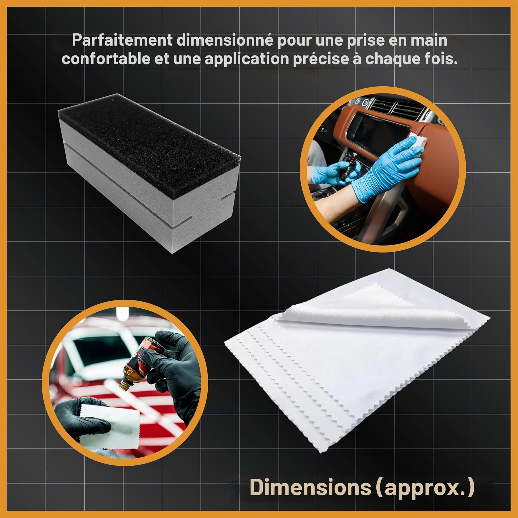 Tek Automotive Lot de 10 revêtements en céramique Pro - 5 chiffons en microfibre (12 x 10 cm) et 5 tampons applicateurs en mousse - Microfibre de qualité supérieure et design ergonomique pour
