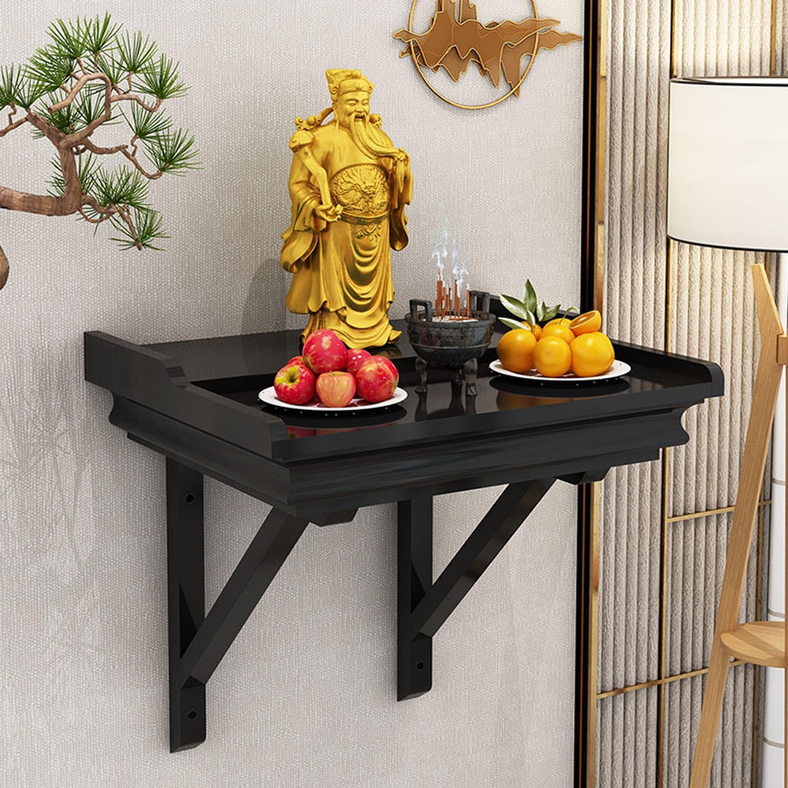 JNTFNE Wall mounted/desktop solid wood buddhist altar God Of Wealth Guanyin Cabinet Household Hanging Shrine Altar Table,Used to Place Photos, Souvenirs etc(Black,Large)