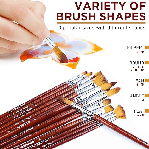 Miniatura 3 de DUGATO Juego de 13 pinceles de pintura para artista, pinceles de pintura acrílica al óleo de mango largo, juego de pinceles de acuarela para cuerpo,