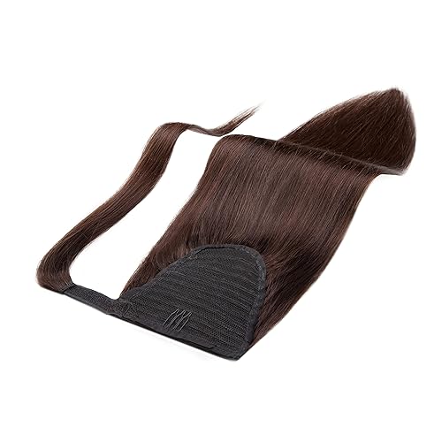 Miniatura 2 de Extensiones de cabello humano para cola de caballo de color marrón oscuro, extensiones de cabello humano envolvente para mujer, 14 pulgadas de