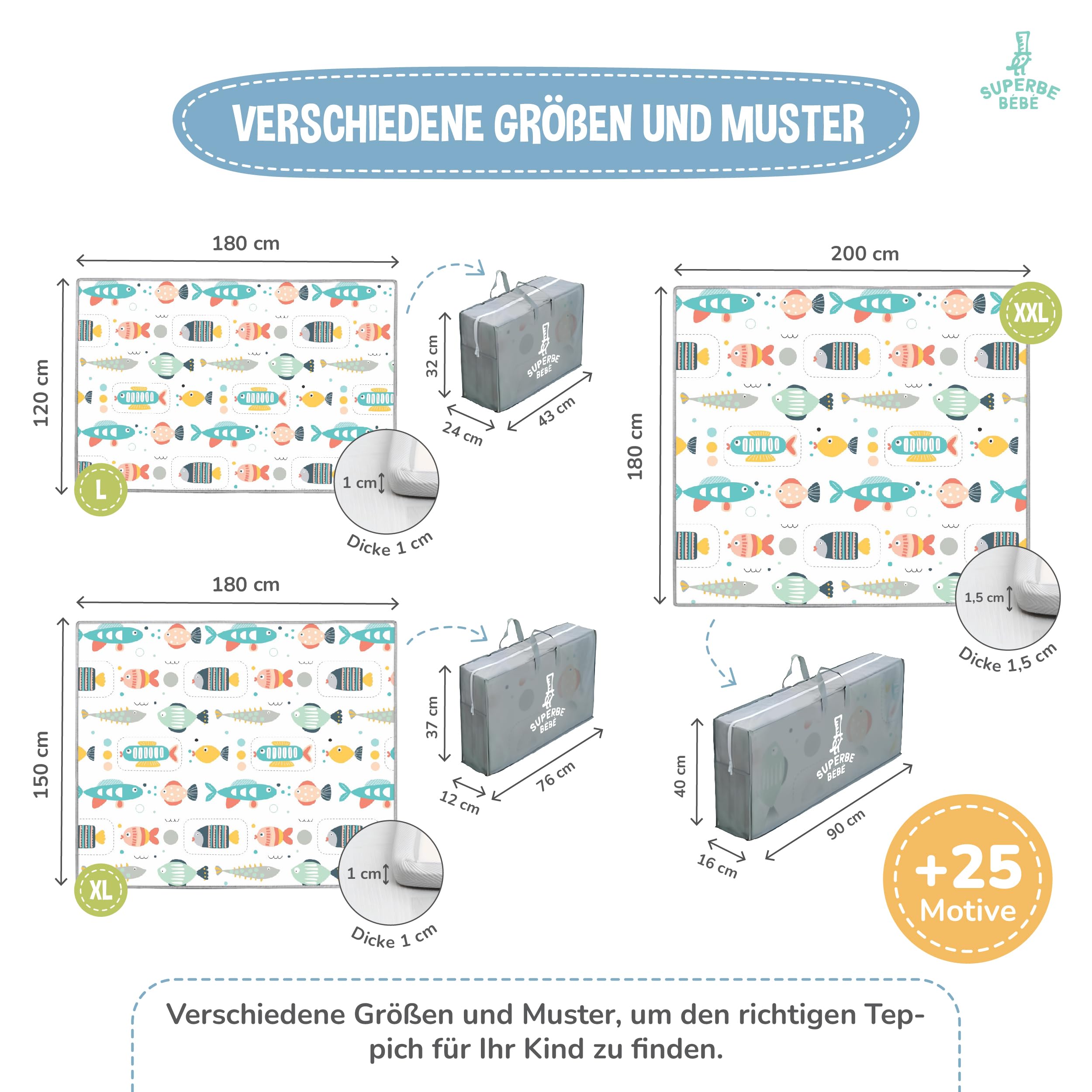 Krabbelmatte Baby Faltbar Spielmatte Kinder Spieldecke 150x180x1cm Krabbeldecke Für Baby - Babymatte Kindermatte - Schaumstoffmatte Kinderteppich- Spielteppich - Bodenmatte Kinder - Babygeschenk