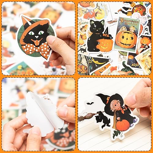 Miniatura 3 de K1tpde 110 calcomanías de vinilo vintage de Halloween, paquete de calcomanías de bruja de calabaza para adolescentes, calcomanías impermeables para