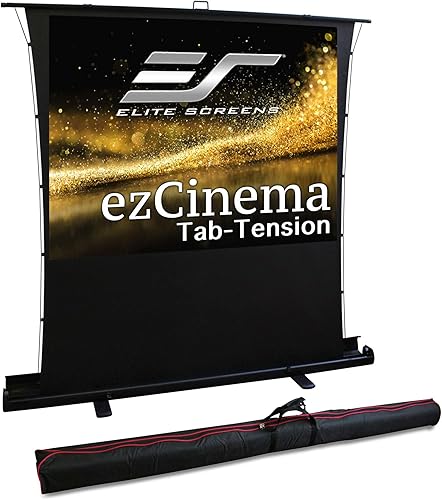 Elite Screens ezCinema - Tensión de lengüeta, 100 pulgadas 43 portátil manual para piso, pantalla de proyector con respaldo de tijera, proyección