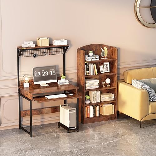 Miniatura 4 de Escritorio para computadora con gabinete y estante de almacenamiento, escritorio de 31.5 pulgadas con bandeja para teclado, mesa de estudio de