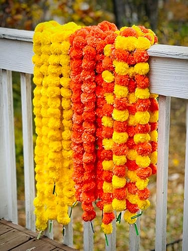 Miniatura 2 de Juego de 5 cuerdas cada guirnalda de caléndula de 5 pies de largo perfecta para toranes indios, decoraciones de boda, decoración de Diwali, Pooja,
