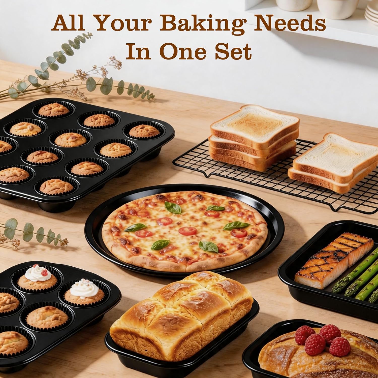 25-Picec Nonstick Baking Pans Set, High-Carbon Steel for Kitchen (Black)