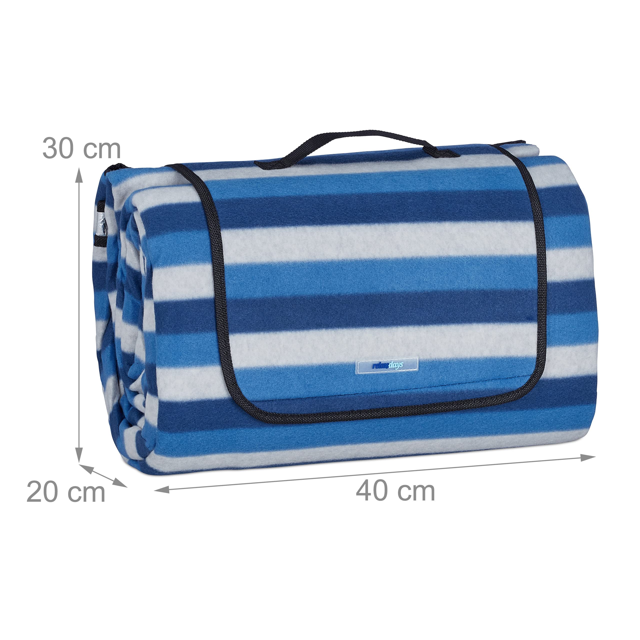 Relaxdays Coperta da Picnic XXL, 200 x 300 cm, Plaid Impermeabile da Spiaggia, Isolante, Telo con Manico, Bianco Blu