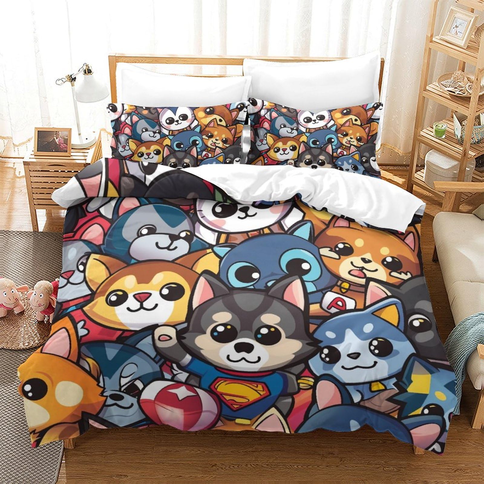 Housse de couette Corgi 3Pcs 220x240cm, le cadeau d'anniversaire idéal pour un adolescent
