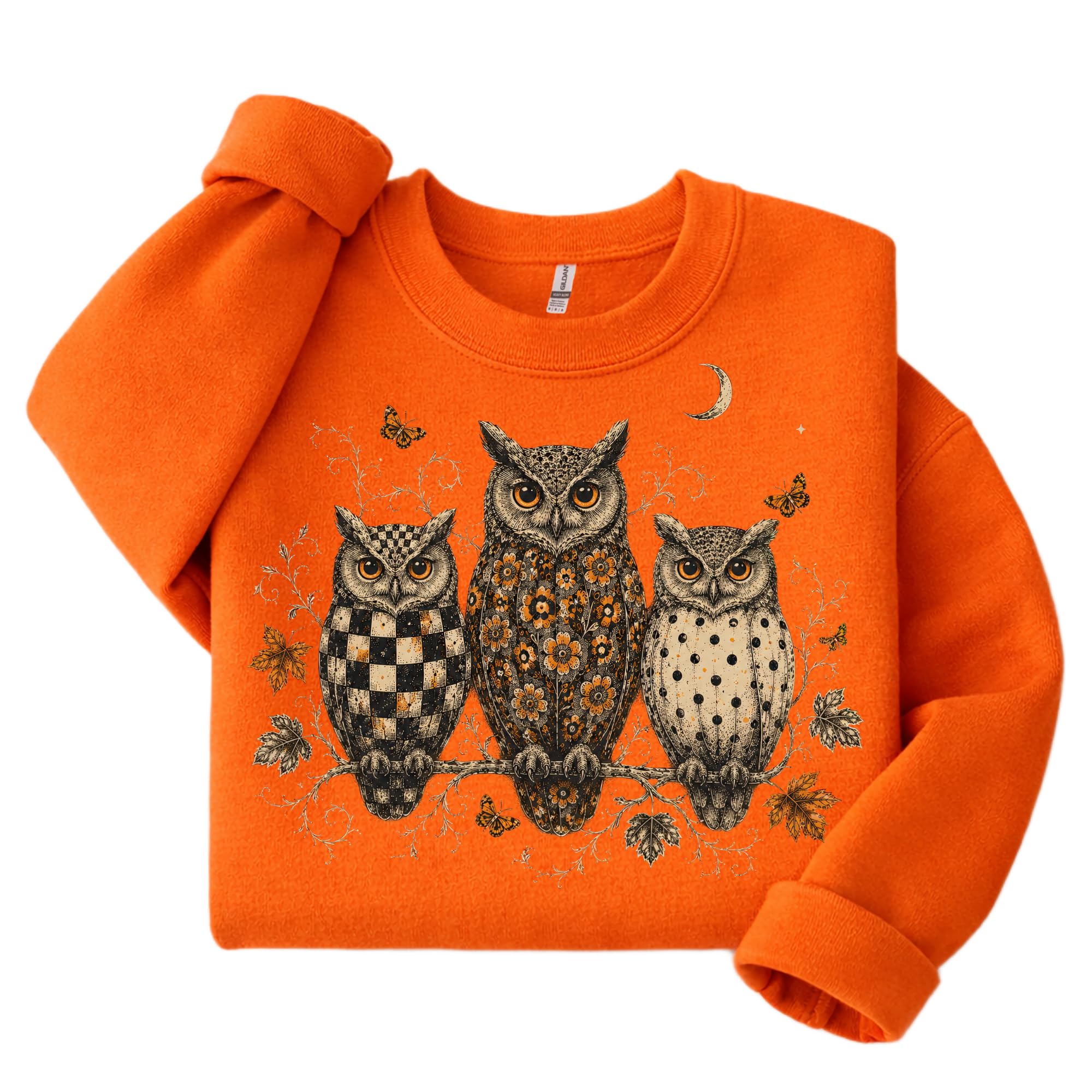 Autumn Owl Graphic Sweatshirt, Vintage Fall Nature Crewneck, Unisex