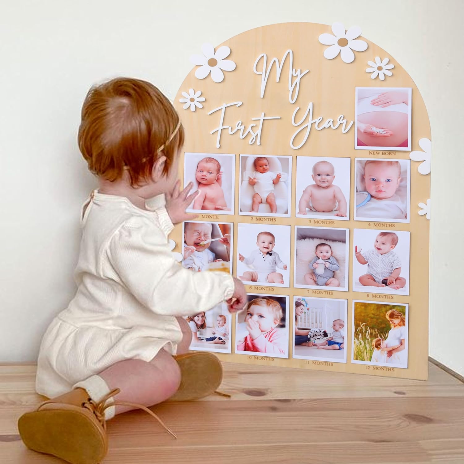 WAWUO 1st First Year Photo Board, 12 Month Picture Milestones Board, My First Year Board, Daisy Birthday Decorations
