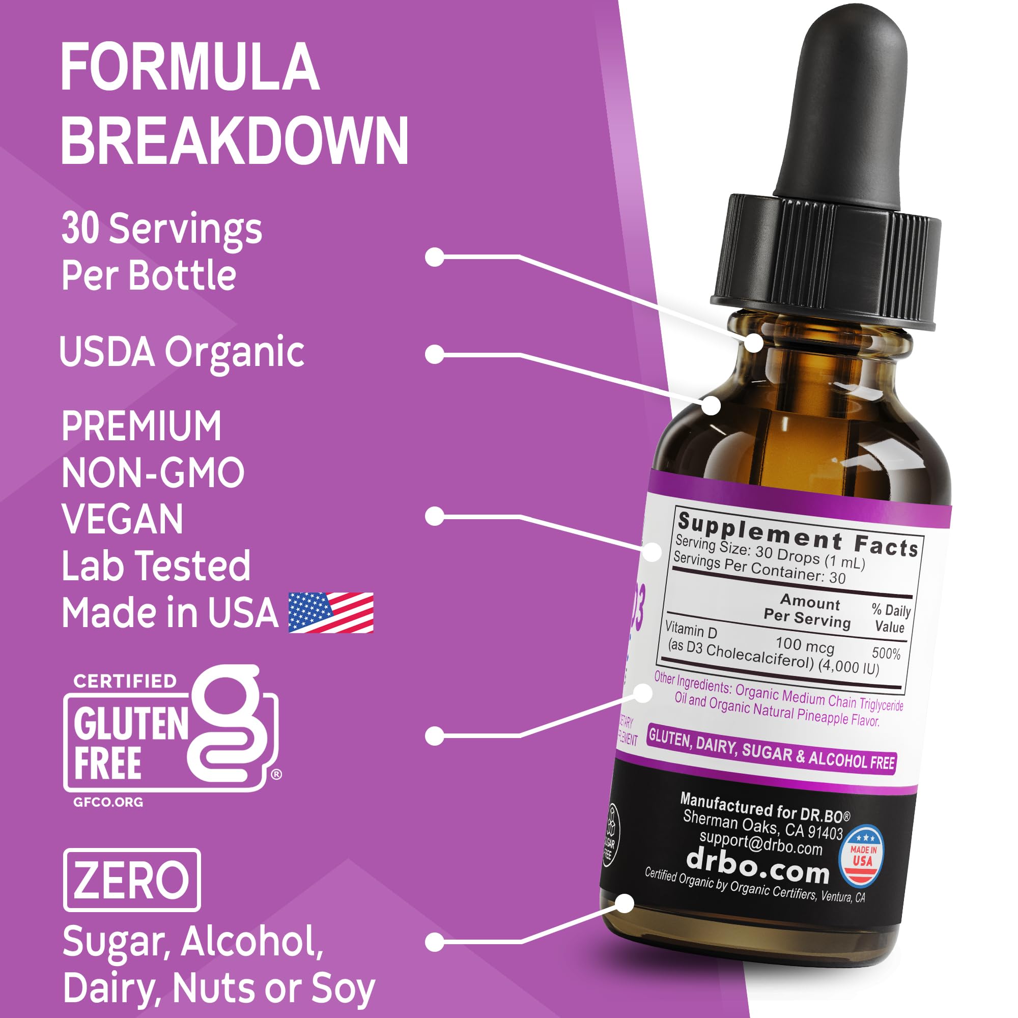 Vitamin D3 Liquid Drops Organic - Vegan VIT D Liquid Vitamin D for Adults & Kids Oil 4000 IU Vegan Organic D3 Drops Sublingual Supplement - Immune & Bone Health VIT Supplements, Non-GMO 30 Servings — Amazon image 8