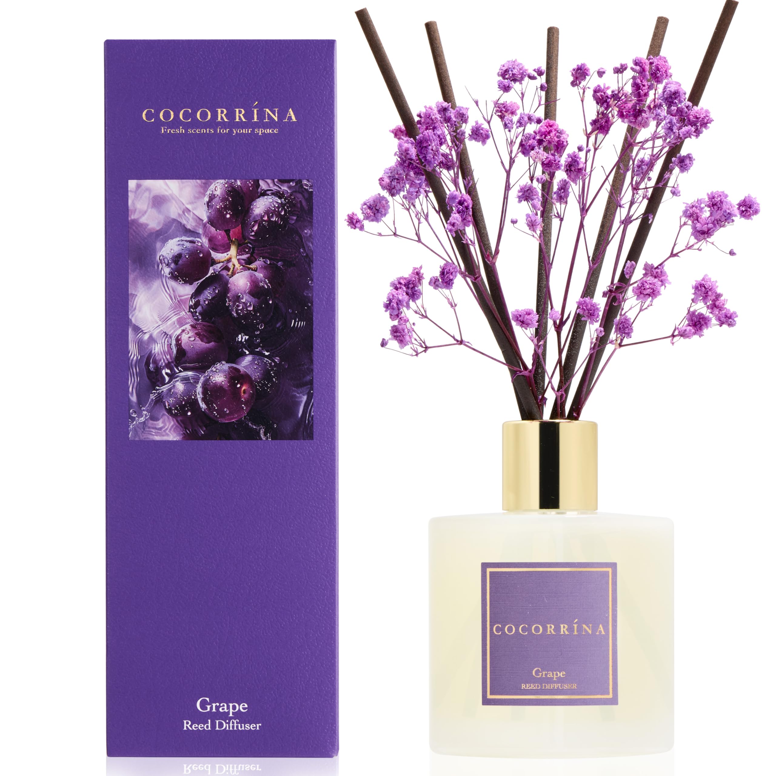 COCORRÍNA Reed Diffuser - Grape 200ml Scented Diffuser with 8 Sticks Home Fragrance for Bedroom Bathroom Living Room, Home & Office Decor