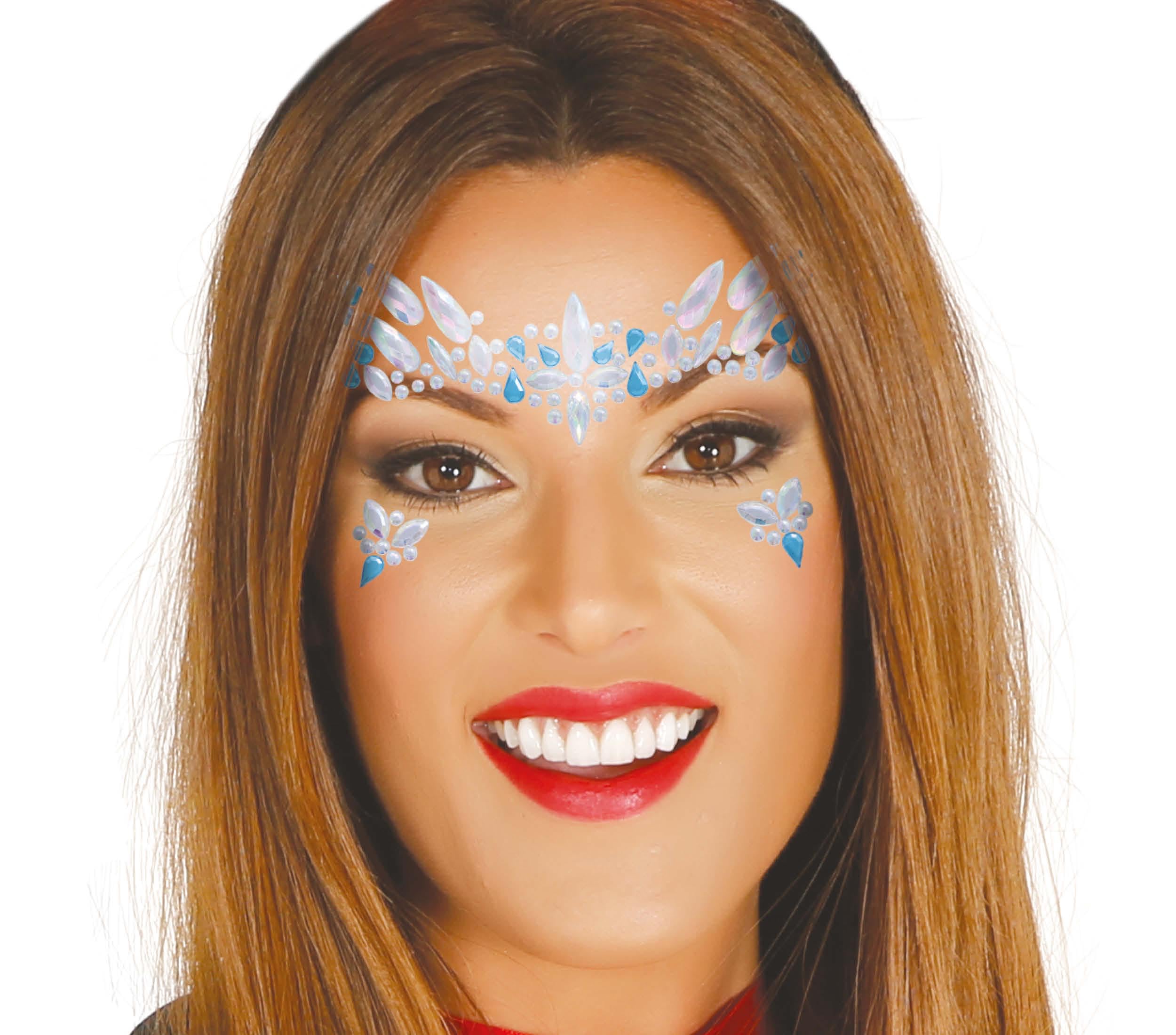 FIESTAS GUIRCA | Adhesive Face Jewels - Fantasy Makeup for Parties and Celebrations - Ideal Accessory for Women's Fancy Dress Costume - Blue and White