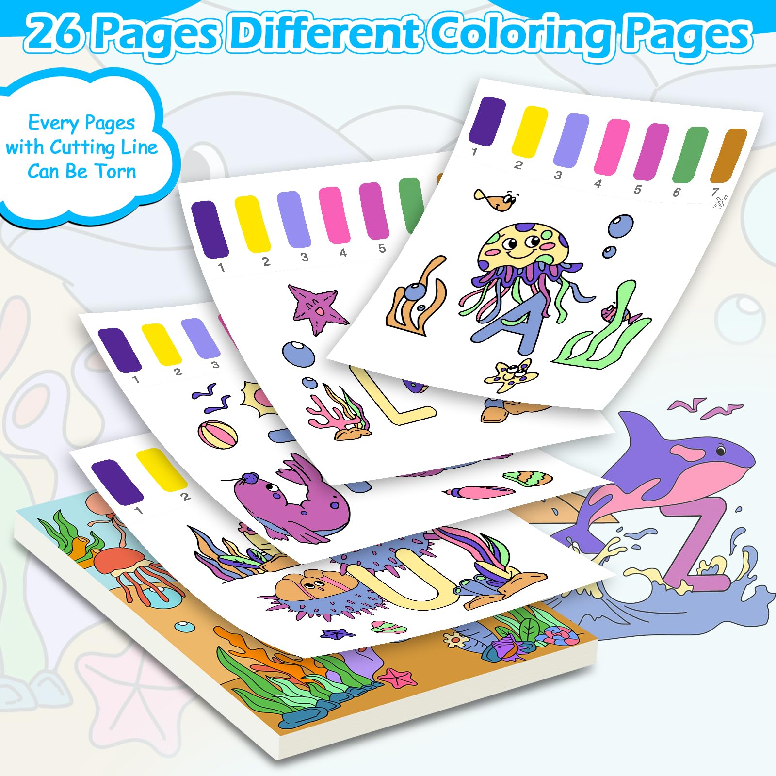 Water Colouring Book for Children Painting Colouring Book with Paper, Arts and Crafts Gift for Drawing Animals (Submarine Animal) - Image 2