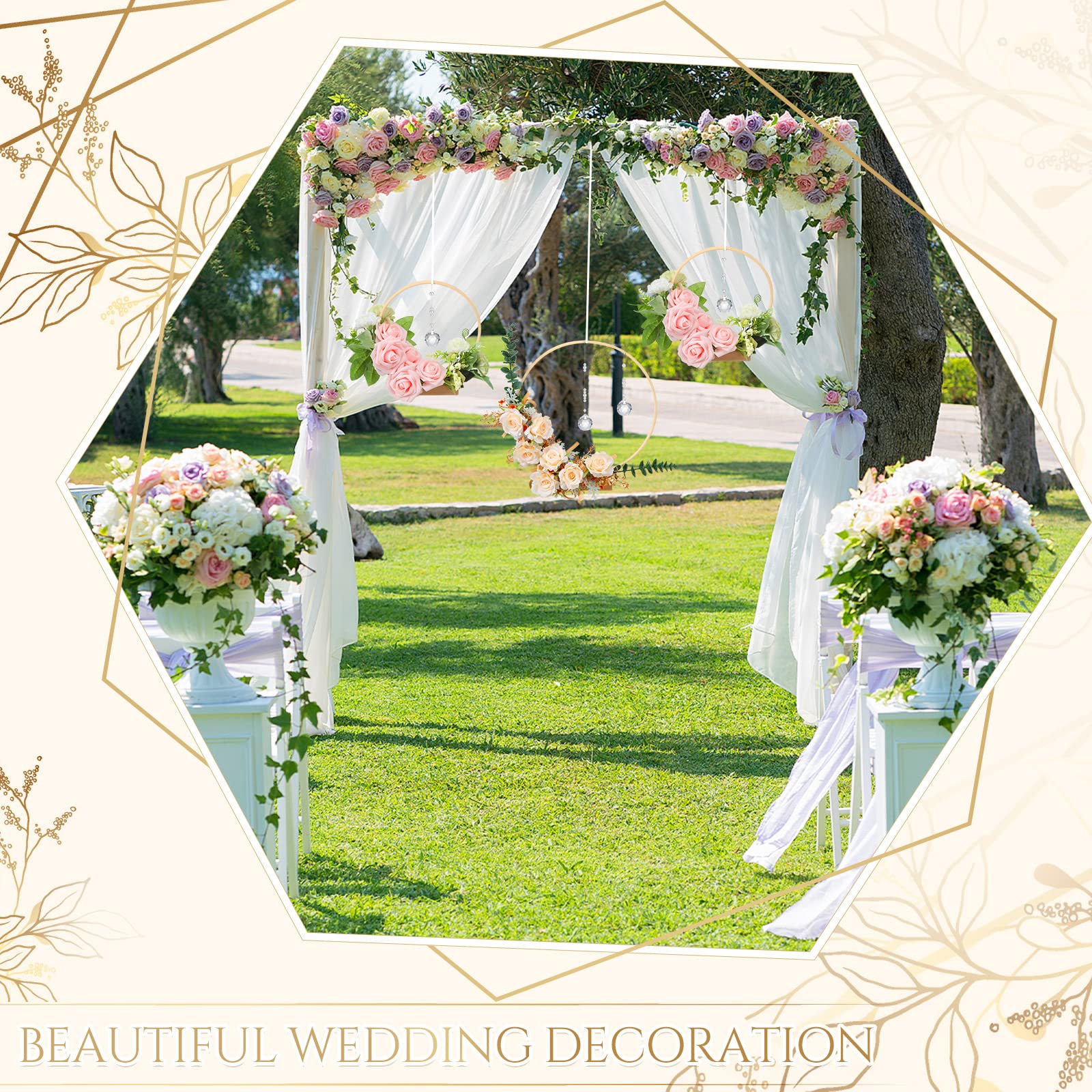 12 Sets Floral Hoop Wreath 4 Pcs 12 Inches Wood Hoop Centerpiece with Stand 8 Pcs 8 Inch Craft Rings 12 Pcs Wooden Base for DIY Wedding Crafts Table Decorations