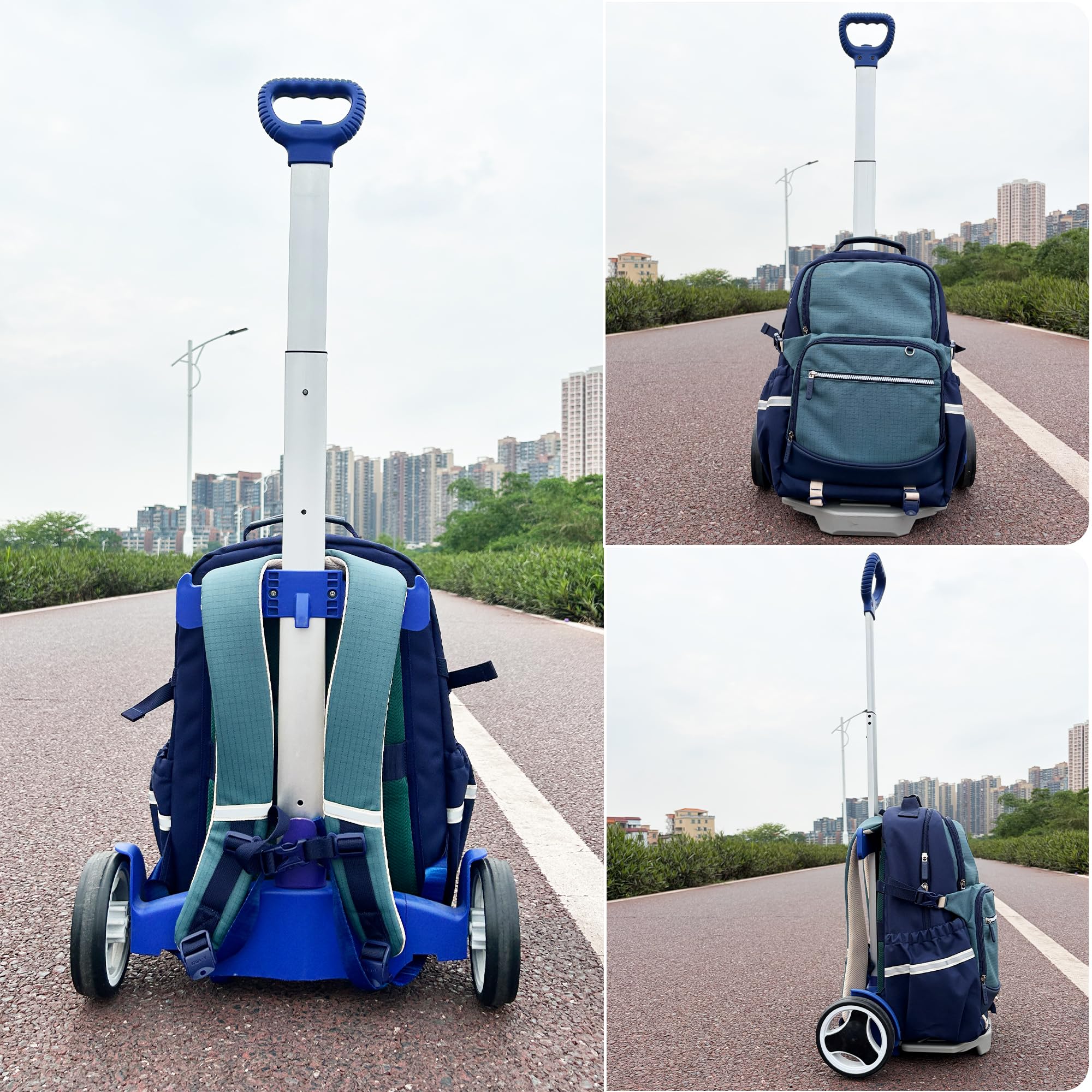 Carrello Zaino Rotante per Viaggi, Pendolarismo e Uso Quotidiano, Carrello Pieghevole in Alluminio con Maniglia Regolabile, Zaino Portatutto Leggero per Tutti i Terreni – Blu Reale, Ruote