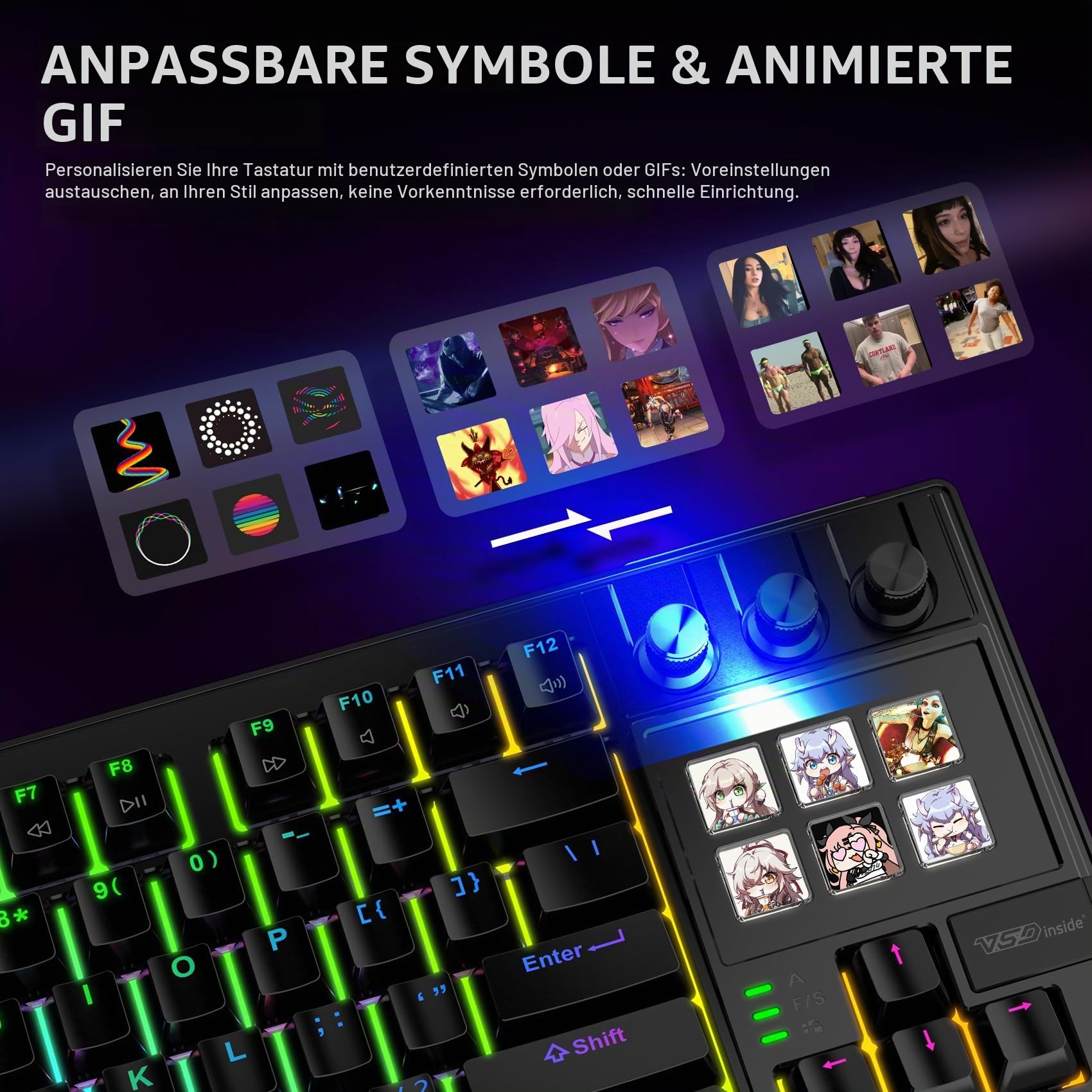 K1 Pro Makro-Tastatur, kabelgebunden, programmierbare On-Board-Tastatur, benutzerdefinierte Gaming-Streaming-Tastatur mit Bildschirm und Knopf, Dichtung, RGB-Hintergrundbeleuchtung