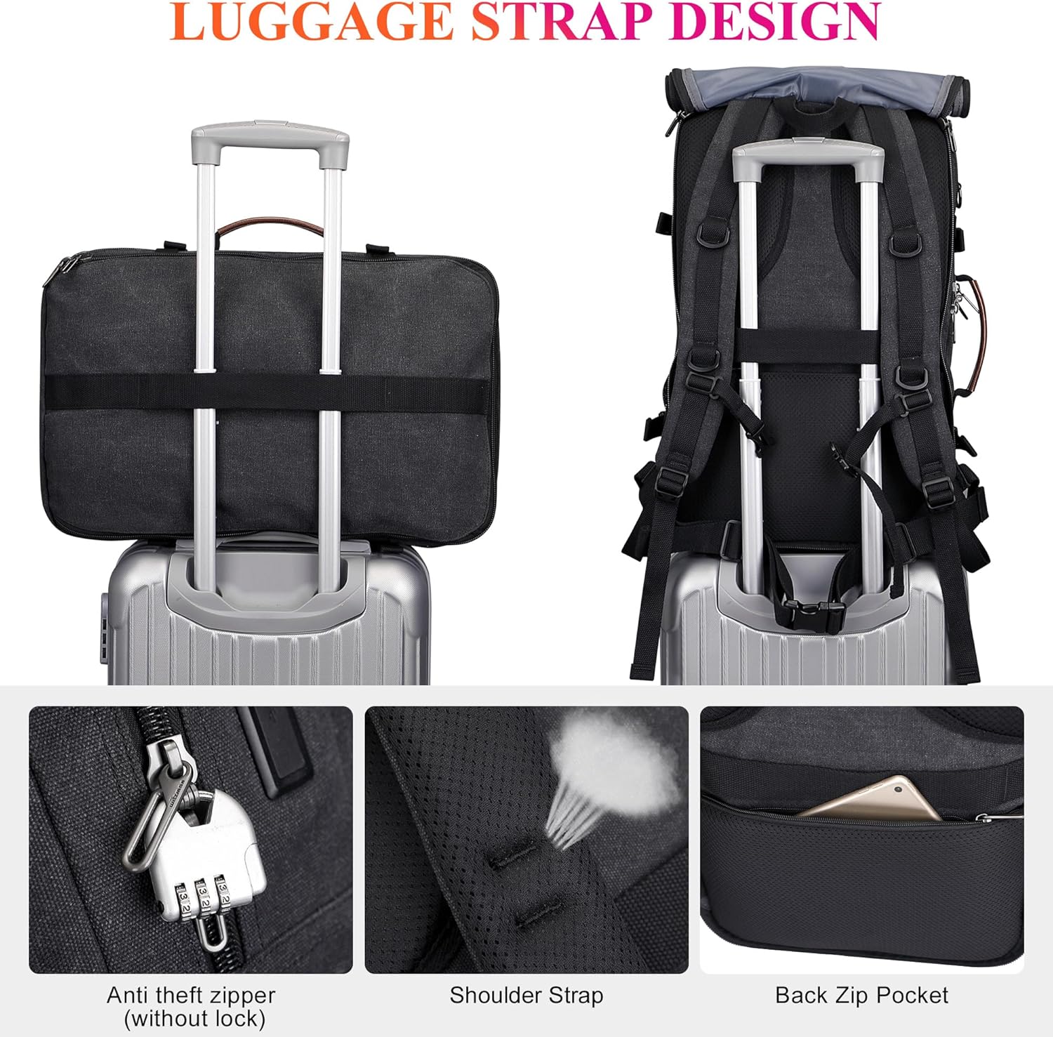 WITZMAN Travel Backpack for Men 40L Large Carry-on Airline Approved Convertible 3 in 1 laptop Bags Fit 17 inch(A8013 Black) - Image 5