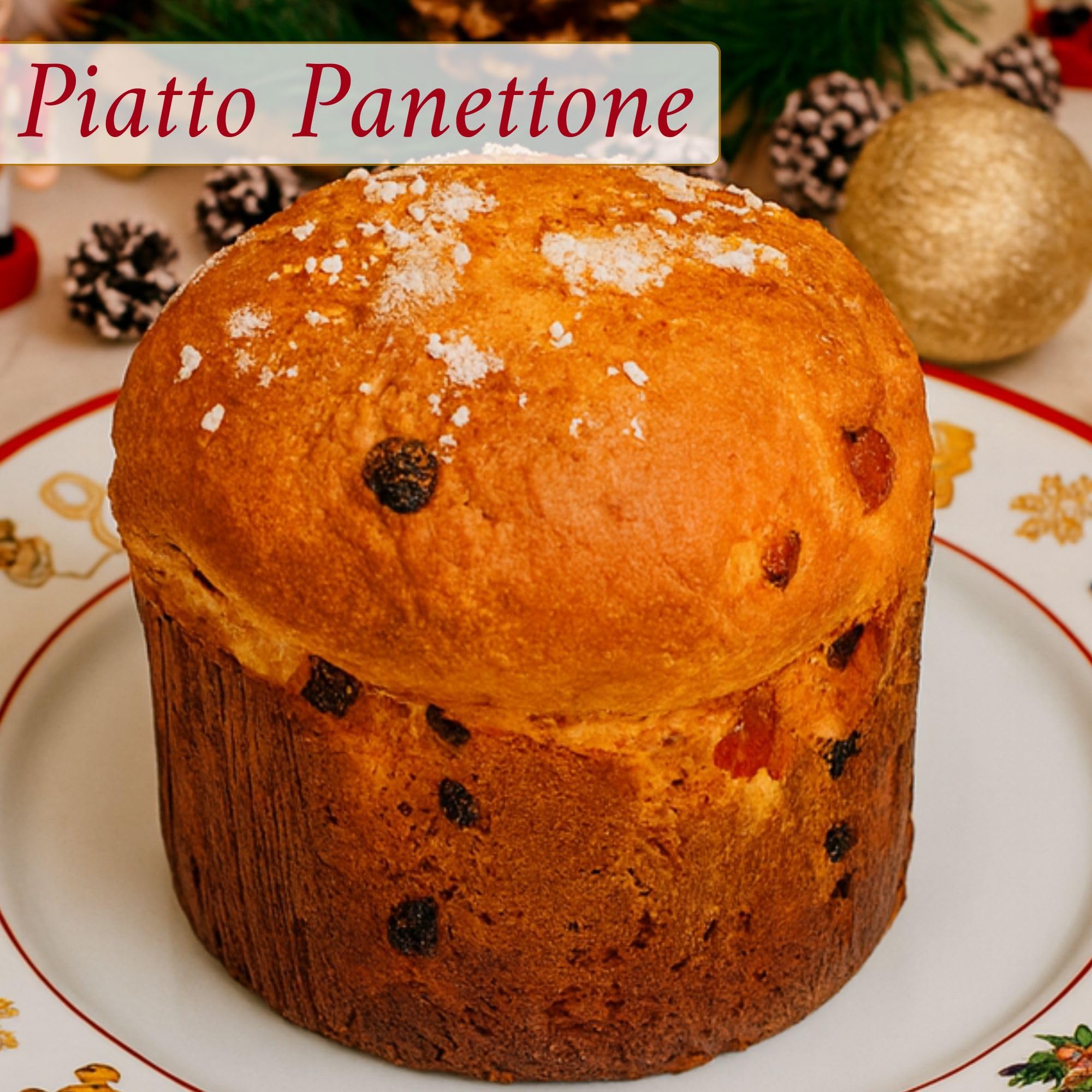 NAMAI - Piatto Panettone Natalizio 33 CM, Porcellana Resistente, Eleganza Natalizia, Adatto In Lavastoviglie e Microonde, Piatti Natalizi, Idea Regalo (Piatto Panettone)