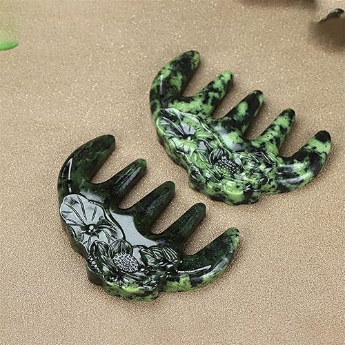 Miniatura 2 de Peine de jade tibetano dientes anchos Gua Sha herramienta de masaje cuero cabelludo Relax cuerpo meridiano raspado piedra natural magnética terapia