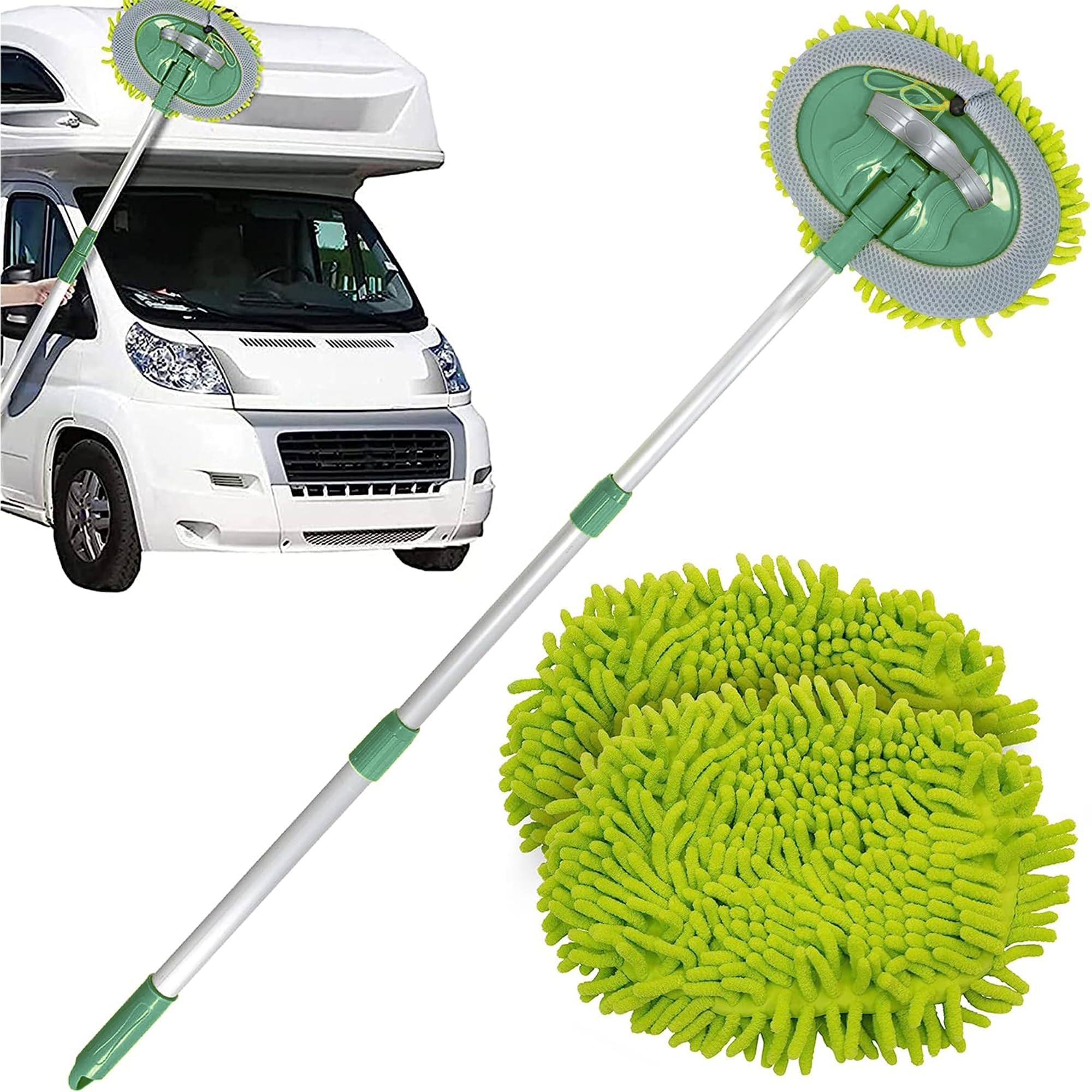 Caravan Car Wash Mop Kit - Scratch-Free Microfibre & Mitt for Car Cleaning, Extendable Long Handle, 2 x Lint-Free Mop Heads, Car Washing & Detailing Brush for Cars, Vehicles and Automotive