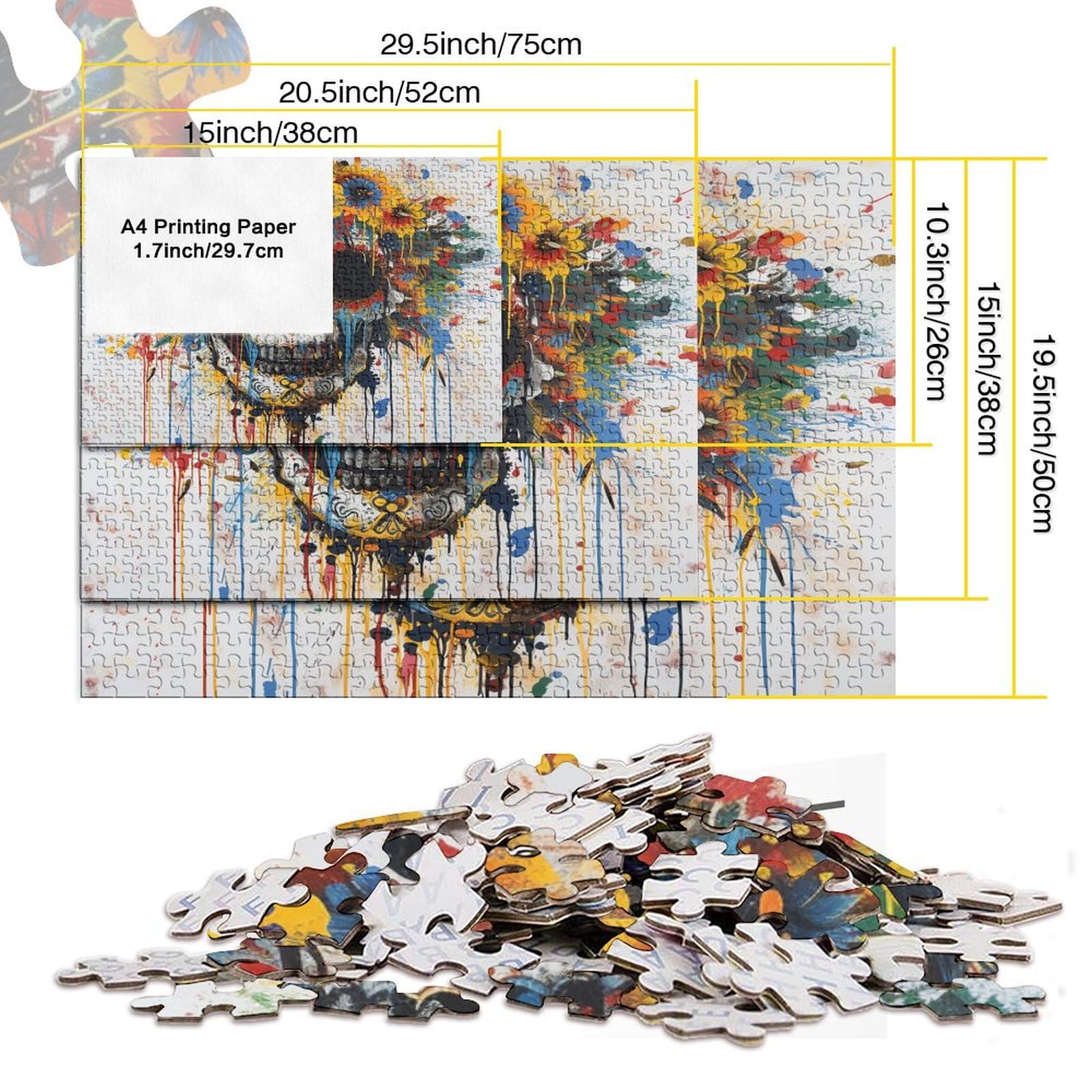Czaszka Puzzle 1000 sztuk Puzzle 1000 sztuk dla dorosłych Edukacja Puzzle Wymagająca gra dla dorosłych Dekoracja domu 1000 sztuk (75 x 50 cm)