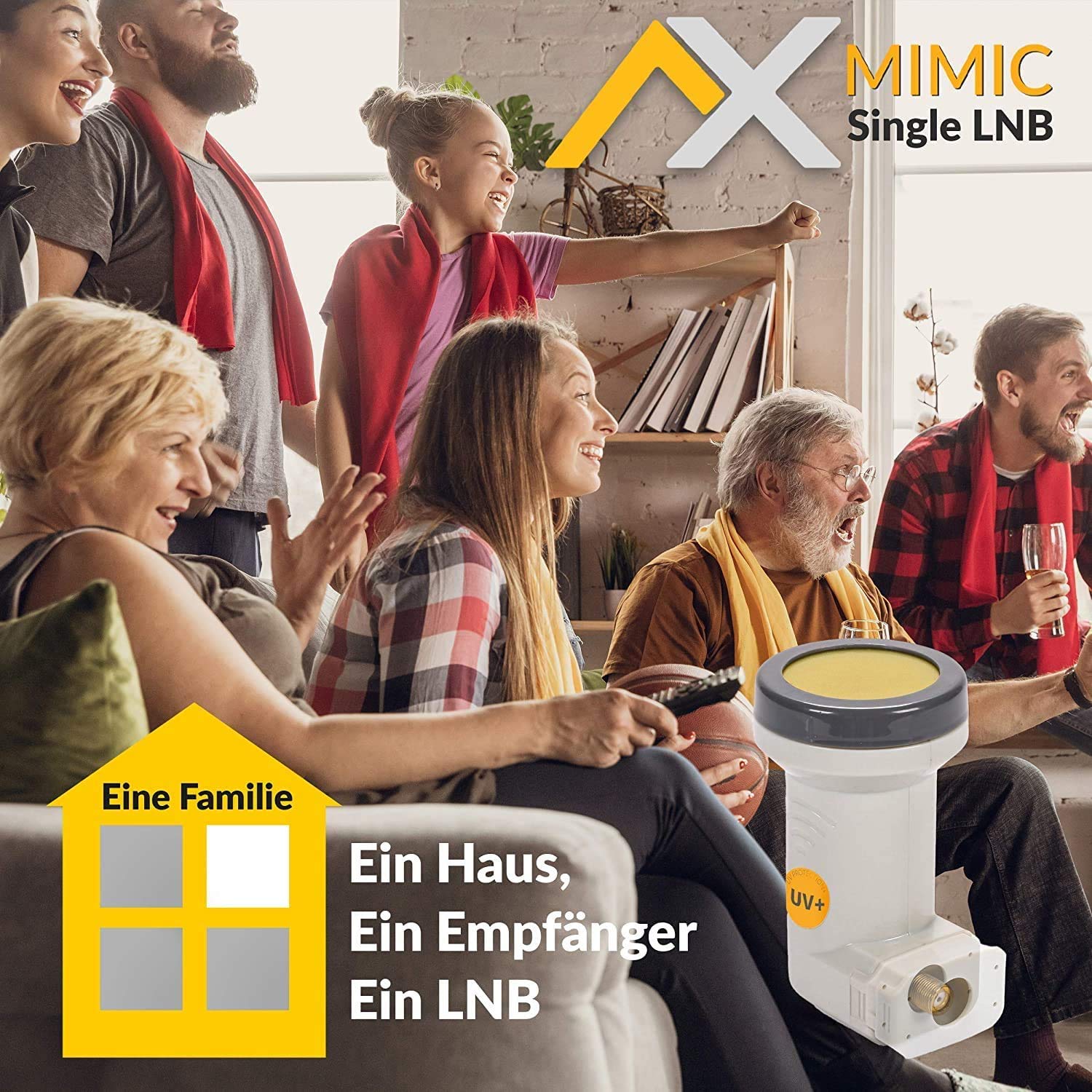 AX Mimic Sun Protect Digital Single LNB – 0,1 dB [test 2 x très bien] HDTV, 4 K, UHD, Full HD – Extrêmement résistant au froid et à la chaleur (-35 à 70 °C)