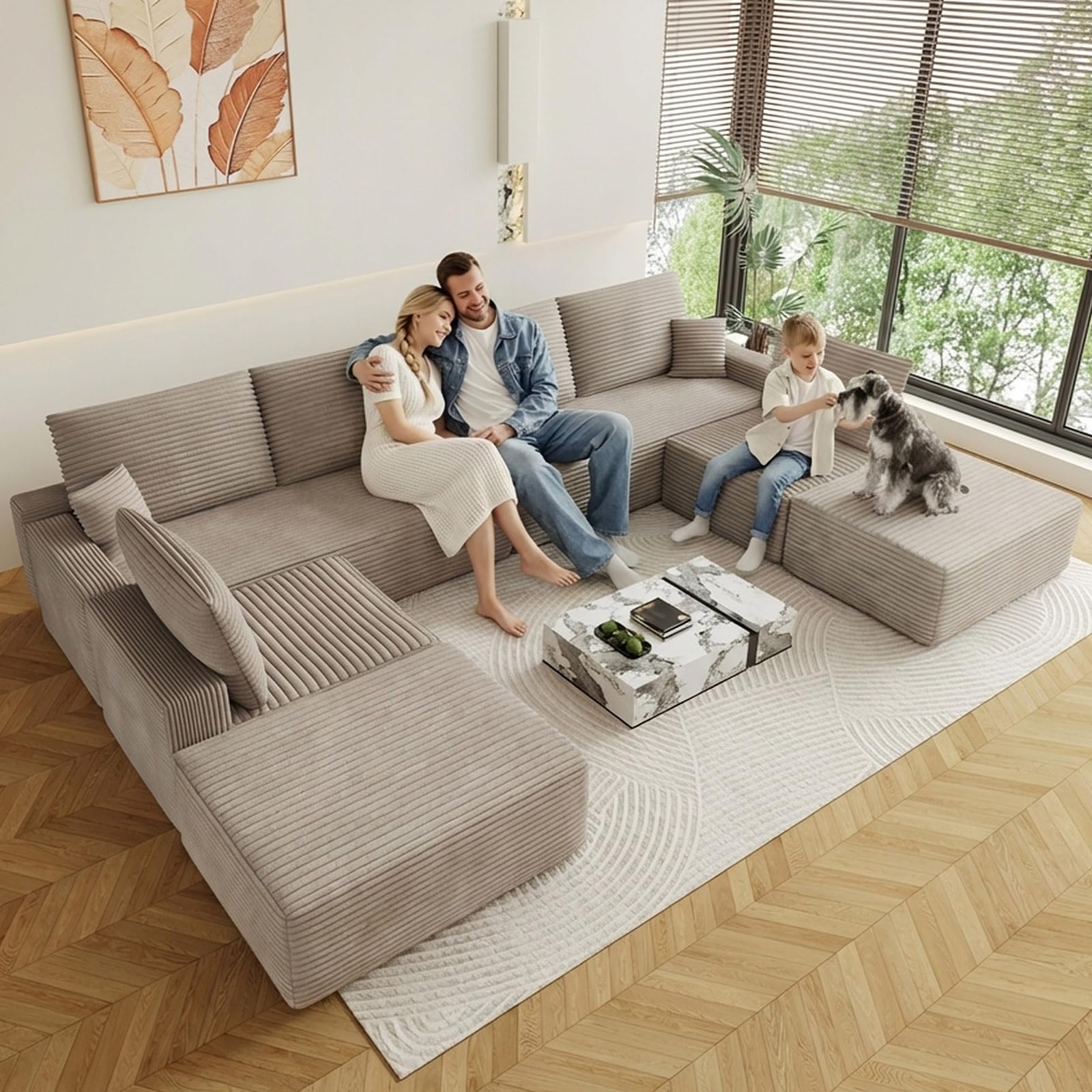 Oversized Modular Sectional Sofa Couch, Large 8 Seater Corner Sofa Modern U Shaped Sectional Couch with Ottoman Cloud Couches for Living Room, Office, Spacious Space, Corduroy, No Assembly, Camel