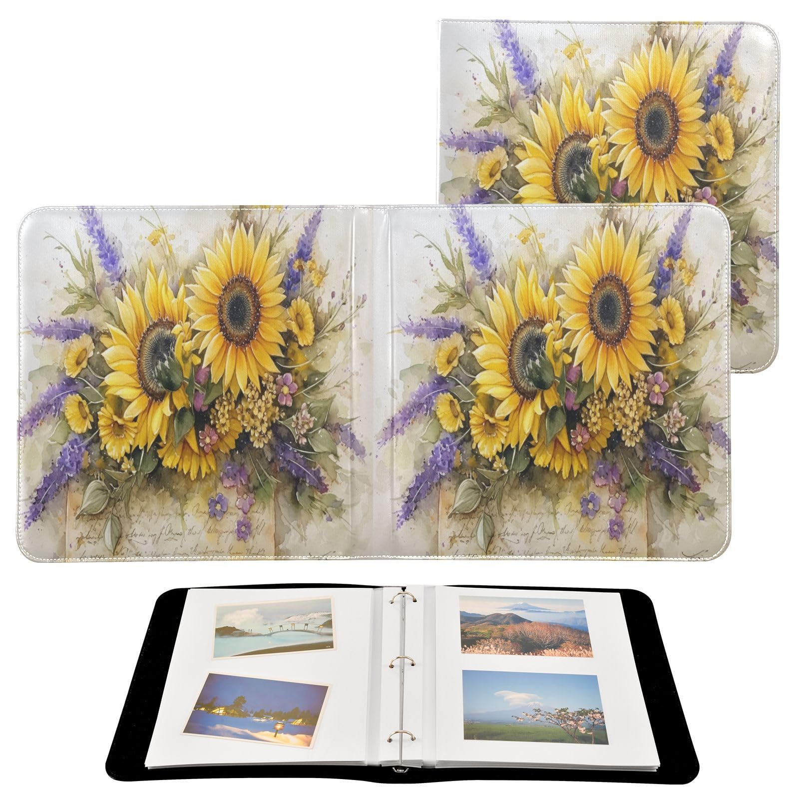 Kigai Sunflowers Photo Album Self Adhesive Scrapbook Album Leather Cover DIY Picture Scrap Book with 20 Adhesive Sheets, 11.8x24x0.8 inch